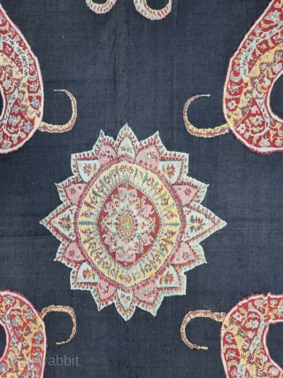 Kashmir Kalamkar Square Shawl (Rumal) on the Kani Weave, Showing the more than twelve different variations of color combination , Its From Kashmir, India. India. 

C.1850-1875. 

Its Size is 162cmX165cm (20221030_170011).  