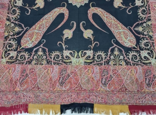 Kashmir Kalamkar Square Shawl (Rumal) on the Kani Weave, Showing the more than twelve different variations of color combination , Its From Kashmir, India. India. 

C.1850-1875. 

Its Size is 162cmX165cm (20221030_170011).  