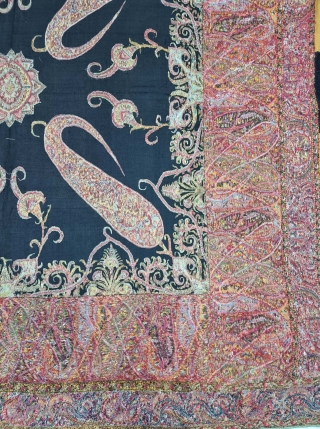 Kashmir Kalamkar Square Shawl (Rumal) on the Kani Weave, Showing the more than twelve different variations of color combination , Its From Kashmir, India. India. 

C.1850-1875. 

Its Size is 162cmX165cm (20221030_170011).  