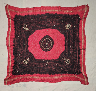 Ceremonial Tie and Dye Rumal, Tie and Dye Work on the Gajji-Silk With Badla Work (Real Silver) From Kutch Region of Gujarat, India.
C.1850-1875.
Its size is 72cmX72cm.
This were Traditionally used ...