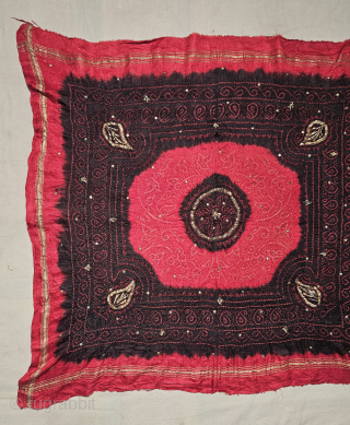 Ceremonial Tie and Dye Rumal, Tie and Dye Work on the Gajji-Silk With Badla Work (Real Silver) From Kutch Region of Gujarat, India.
C.1850-1875.
Its size is 72cmX72cm.
This were Traditionally used ...