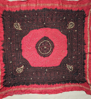 Ceremonial Tie and Dye Rumal, Tie and Dye Work on the Gajji-Silk With Badla Work (Real Silver) From Kutch Region of Gujarat, India.
C.1850-1875.
Its size is 72cmX72cm.
This were Traditionally used ...