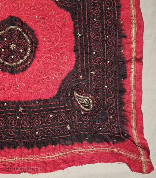 Ceremonial Tie and Dye Rumal, Tie and Dye Work on the Gajji-Silk With Badla Work (Real Silver) From Kutch Region of Gujarat, India.
C.1850-1875.
Its size is 72cmX72cm.
This were Traditionally used ...