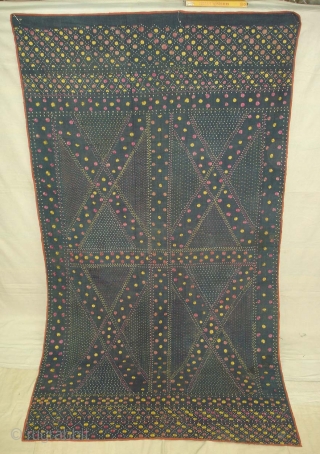 Phulkari From East(India)Punjab.India.On the Indigo base.Geometric Rare Design Phulkari.Condition little bite worn because of age(DSC06914 New).                 