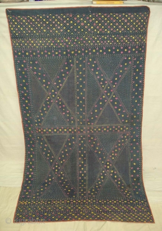 Phulkari From East(India)Punjab.India.On the Indigo base.Geometric Rare Design Phulkari.Condition little bite worn because of age(DSC06914 New).                 