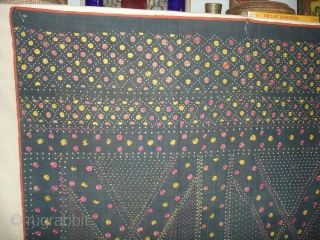 Phulkari From East(India)Punjab.India.On the Indigo base.Geometric Rare Design Phulkari.Condition little bite worn because of age(DSC06914 New).                 