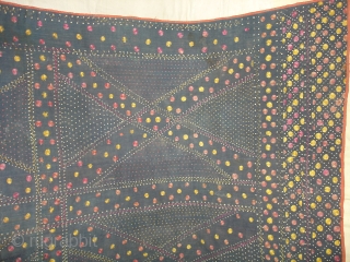 Phulkari From East(India)Punjab.India.On the Indigo base.Geometric Rare Design Phulkari.Condition little bite worn because of age(DSC06914 New).                 