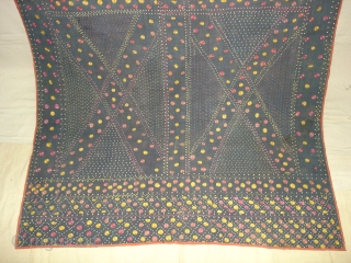 Phulkari From East(India)Punjab.India.On the Indigo base.Geometric Rare Design Phulkari.Condition little bite worn because of age(DSC06914 New).                 