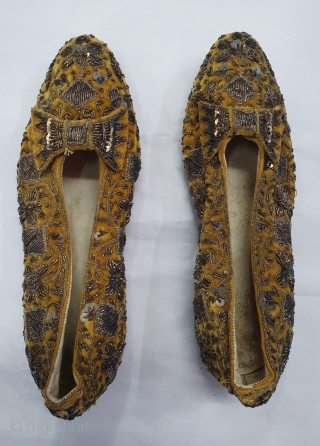 Pair of slippers for Women’s A Zardozi embroidery on the cotton Velvet. From Lucknow Uttar Pradesh India.C.1900 (20191204_154426).               