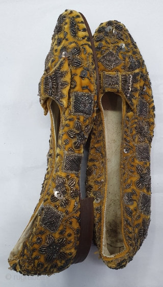 Pair of slippers for Women’s A Zardozi embroidery on the cotton Velvet. From Lucknow Uttar Pradesh India.C.1900 (20191204_154426).               