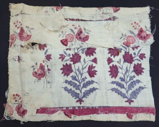 Fragment Of Indian Trade Kalamkari, Late 18th Century, Traded to South-East-Asian Market, Cotton Painted, Mordant-And Resist-Dye, From Gujarat India. India. Its size is 21cmX27cm ( 20201205_134928 ).      