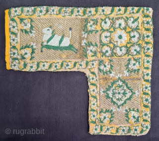 An Very Rare Gaumukhi (Pouch for Prayer Beads ) Very Fine Zardozi Embroidery (Real Zari)  with Real Beads with Real Gold work.
Very fine Mughal Embroidery on the Cotton. From the Deccan  ...