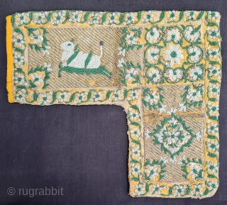 An Very Rare Gaumukhi (Pouch for Prayer Beads ) Very Fine Zardozi Embroidery (Real Zari)  with Real Beads with Real Gold work.
Very fine Mughal Embroidery on the Cotton. From the Deccan  ...