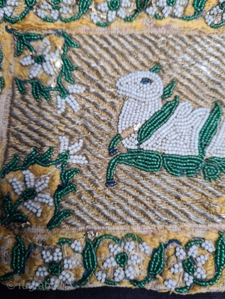 An Very Rare Gaumukhi (Pouch for Prayer Beads ) Very Fine Zardozi Embroidery (Real Zari)  with Real Beads with Real Gold work.
Very fine Mughal Embroidery on the Cotton. From the Deccan  ...