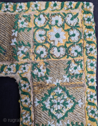 An Very Rare Gaumukhi (Pouch for Prayer Beads ) Very Fine Zardozi Embroidery (Real Zari)  with Real Beads with Real Gold work.
Very fine Mughal Embroidery on the Cotton. From the Deccan  ...