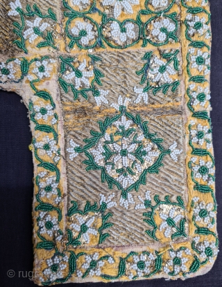 An Very Rare Gaumukhi (Pouch for Prayer Beads ) Very Fine Zardozi Embroidery (Real Zari)  with Real Beads with Real Gold work.
Very fine Mughal Embroidery on the Cotton. From the Deccan  ...
