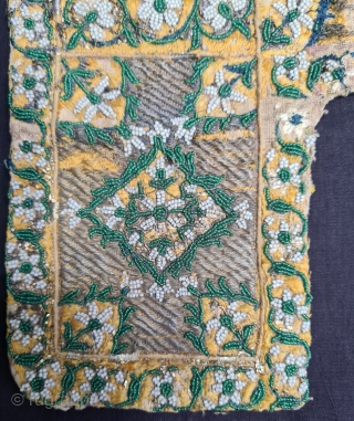 An Very Rare Gaumukhi (Pouch for Prayer Beads ) Very Fine Zardozi Embroidery (Real Zari)  with Real Beads with Real Gold work.
Very fine Mughal Embroidery on the Cotton. From the Deccan  ...