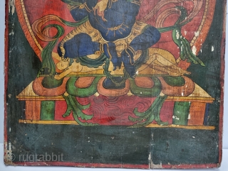 Dramatically Tibetan Buddhist Hand Painted Wood Panel depicting symbols of Tibetan mythology such as Tigers Dragons and Lamas From Tibet. c.1875-1900. 

Its size is 58cmX80cm (20221211_163946).       