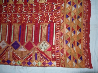 Phulkari From East(Punjab) India.Known as Darshan Dwar. Handspun cotton plain weave (khaddar) with silk and cotton embroidery,Showing the Folk Culture and Art of Punjab. Its size is 128cmX235cm(DSC03991 New).    