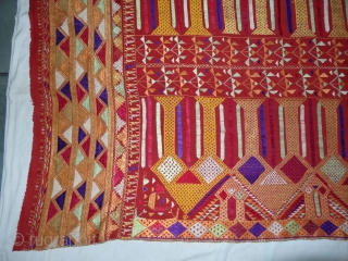 Phulkari From East(Punjab) India.Known as Darshan Dwar. Handspun cotton plain weave (khaddar) with silk and cotton embroidery,Showing the Folk Culture and Art of Punjab. Its size is 128cmX235cm(DSC03991 New).    