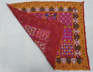 Dowry cloth,Mahar group,From Jaisalmer District of Rajasthan. India.Cotton embroidered with silk and cotton with mirrors.Its size is 50cmX56cm(20191214_150653).               