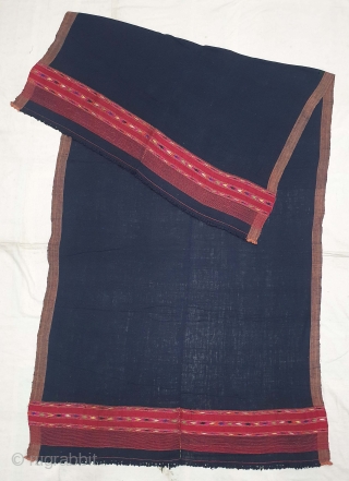 Waziri Shawl (Indigo Blue Dark Black Type Colour) for Man From Waziristan, Pakistan. India.C.1900.Natural Dye with Hand Woven Cotton and silk ends,with silk end borders.Its size is 102mX224cm(20201210_144717).     