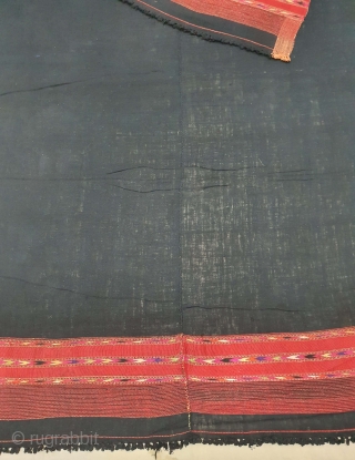 Waziri Shawl (Indigo Blue Dark Black Type Colour) for Man From Waziristan, Pakistan. India.C.1900.Natural Dye with Hand Woven Cotton and silk ends,with silk end borders.Its size is 102mX224cm(20201210_144717).     