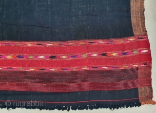 Waziri Shawl (Indigo Blue Dark Black Type Colour) for Man From Waziristan, Pakistan. India.C.1900.Natural Dye with Hand Woven Cotton and silk ends,with silk end borders.Its size is 102mX224cm(20201210_144717).     