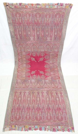 Rare Haft Border Kalamkar long Shawl, Showing the different variation of colour combination From Kashmir, India. India. C.1830-1850.Its Size is 145cmx345cm (DSC08615).
           