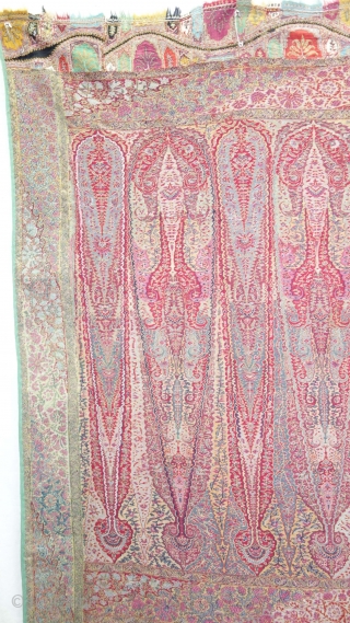 Rare Haft Border Kalamkar long Shawl, Showing the different variation of colour combination From Kashmir, India. India. C.1830-1850.Its Size is 145cmx345cm (DSC08615).
           