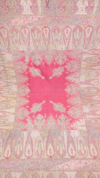 Rare Haft Border Kalamkar long Shawl, Showing the different variation of colour combination From Kashmir, India. India. C.1830-1850.Its Size is 145cmx345cm (DSC08615).
           