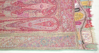 Rare Haft Border Kalamkar long Shawl, Showing the different variation of colour combination From Kashmir, India. India. C.1830-1850.Its Size is 145cmx345cm (DSC08615).
           