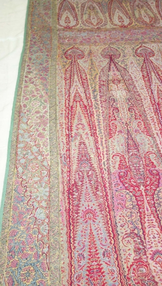 Rare Haft Border Kalamkar long Shawl, Showing the different variation of colour combination From Kashmir, India. India. C.1830-1850.Its Size is 145cmx345cm (DSC08615).
           