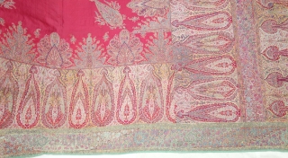 Rare Haft Border Kalamkar long Shawl, Showing the different variation of colour combination From Kashmir, India. India. C.1830-1850.Its Size is 145cmx345cm (DSC08615).
           