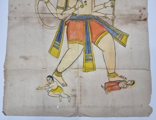 An Rare And Unique  Hanuman Tantric Ritual Drawing  Pataka. From Rajasthan India.

C.1850-1875.

Its size is 52cmX71cm (20221217_161718).
               