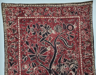 Palampore Chintz Kalamkari Hand-Drawn Mordant- And Resist-Dyed Cotton, From Coromandel Coast South India. India. 

C.1725-1750. 

Exported to the South-East Asian Market. 

Its size is 102cmX152cm(20221218_145830).        