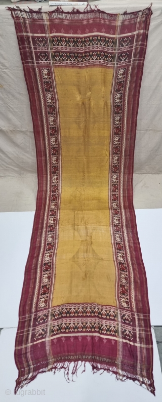 Patola Sari, Silk Double Ikat.Probably Patan Gujarat. India. With combination of Popat Kunjar And Hathi Kunjar(Parrot And Elephant)  side border With Floral end Borders.

This Patola Uses one of the most Rare  ...