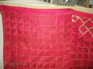 Phulkari From West(Pakistan)Punjab.India.known As Wedding Thirma(Pink)Bagh.Rare And Early Thirma(Pink)Bagh.Showing the Embroidery change for Nazar in the Right Corner(DSC05378 New).              