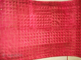 Phulkari From West(Pakistan)Punjab.India.known As Wedding Thirma(Pink)Bagh.Rare And Early Thirma(Pink)Bagh.Showing the Embroidery change for Nazar in the Right Corner(DSC05378 New).              