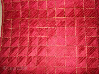 Phulkari From West(Pakistan)Punjab.India.known As Wedding Thirma(Pink)Bagh.Rare And Early Thirma(Pink)Bagh.Showing the Embroidery change for Nazar in the Right Corner(DSC05378 New).              