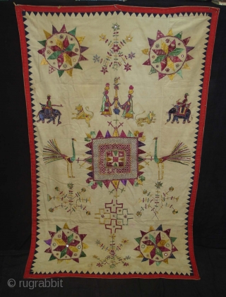 Dharaniya Wall Hanging From Saurashtra Gujarat India.This were Traditionally used mainly by Kathi Darbar family of Saurashtra Gujarat India.C.1900.Its size is 120cmx195cm(DSC06160 New).          