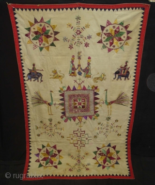 Dharaniya Wall Hanging From Saurashtra Gujarat India.This were Traditionally used mainly by Kathi Darbar family of Saurashtra Gujarat India.C.1900.Its size is 120cmx195cm(DSC06160 New).          