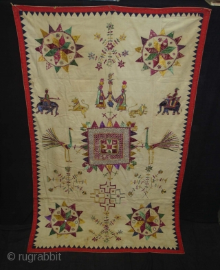 Dharaniya Wall Hanging From Saurashtra Gujarat India.This were Traditionally used mainly by Kathi Darbar family of Saurashtra Gujarat India.C.1900.Its size is 120cmx195cm(DSC06160 New).          