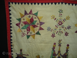 Dharaniya Wall Hanging From Saurashtra Gujarat India.This were Traditionally used mainly by Kathi Darbar family of Saurashtra Gujarat India.C.1900.Its size is 120cmx195cm(DSC06160 New).          