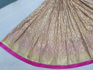 Ceremonial Real Zari brocade Ghaghra (Skirt). Real Zari Gold threads weaving on the Tissue Fabric, From Varanasi Uttar Pradesh North India. India. C.1900. Its size Details, length is 90 cm, round is  ...