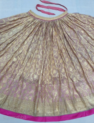 Ceremonial Real Zari brocade Ghaghra (Skirt). Real Zari Gold threads weaving on the Tissue Fabric, From Varanasi Uttar Pradesh North India. India. C.1900. Its size Details, length is 90 cm, round is  ...