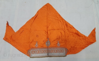 Sikh Community Head Cover (Musser) Real Zari (silver) embroidery on Mashru (Gajji Silk), From West Punjab Region of Undivided India. IndiaC.1900 (20191218_155621).           