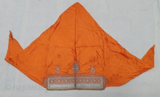 Sikh Community Head Cover (Musser) Real Zari (silver) embroidery on Mashru (Gajji Silk), From West Punjab Region of Undivided India. IndiaC.1900 (20191218_155621).           