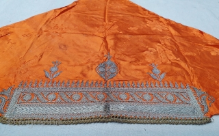 Sikh Community Head Cover (Musser) Real Zari (silver) embroidery on Mashru (Gajji Silk), From West Punjab Region of Undivided India. IndiaC.1900 (20191218_155621).           