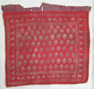 Pichwai of GopaShtami (Festival of Cows),  From Gujarat India. India. C.1900. Silver Tinsel-Print on Red Muslin Cotton. Its size is 95cmX105cm (20201214_142132).          